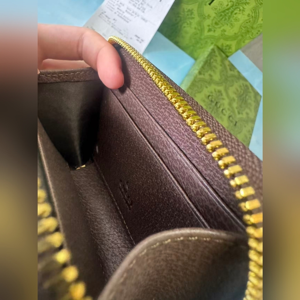 Gucci GG Canvas and Brown Leather Zip Card Holder - Beige/Brown/Green-Red - Picture 10 of 11